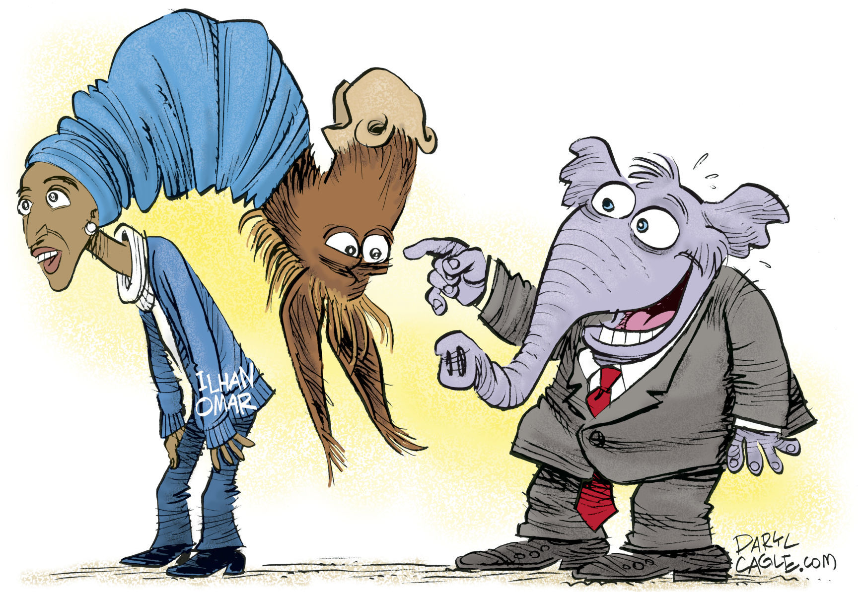 Democrats Wrapped up in Ilhan Omar by Daryl Cagle, CagleCartoons.com
